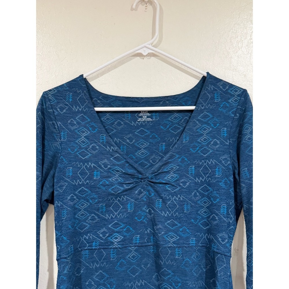 Toad&Co Blue Geometric Print Tencel Organic Cotton V-Neck A-Line Dress Small - Picture 6 of 7